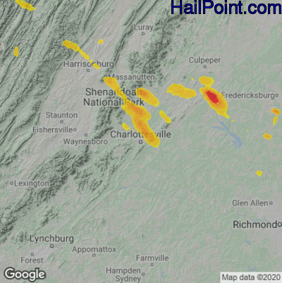 Hail Map for Charlotttesville, VA Region on September 28, 2021