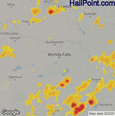 Hail Map for Wichita Falls, TX Region on September 28, 2021
