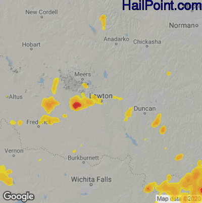 Hail Map for Lawton, OK Region on September 28, 2021