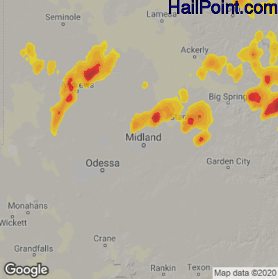 Hail Map for Midland, TX Region on September 30, 2021 