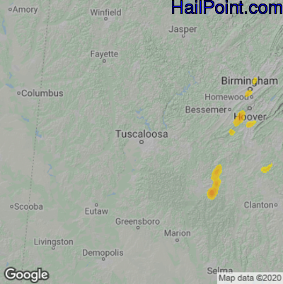Hail Map for Tuscaloosa, AL Region on October 4, 2021 