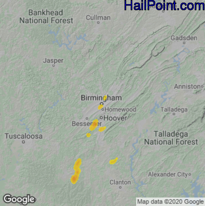 Hail Map for Birmingham, AL Region on October 4, 2021