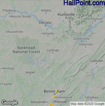 Hail Map for Cullman, AL Region on October 4, 2021