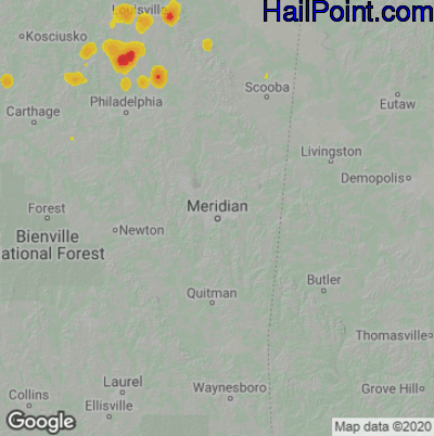 Hail Map for Meridan, MS Region on October 5, 2021