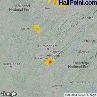 Hail Map for Birmingham, AL Region on October 6, 2021