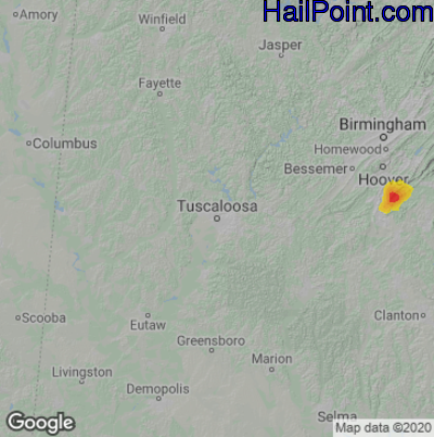 Hail Map for Tuscaloosa, AL Region on October 7, 2021