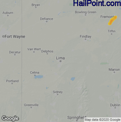 Hail Map for Lima, OH Region on October 9, 2021