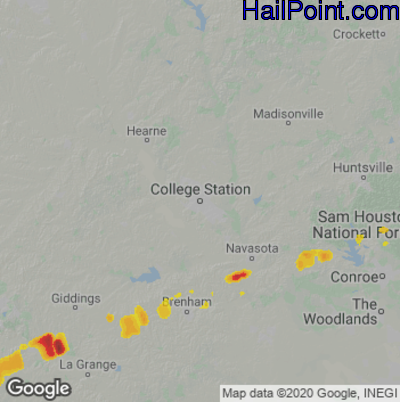 Hail Map for College Station, TX Region on October 10, 2021