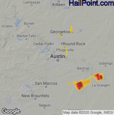 Hail Map for Austin, TX Region on October 10, 2021