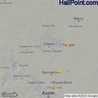 Hail Map for Killeen, TX Region on October 10, 2021