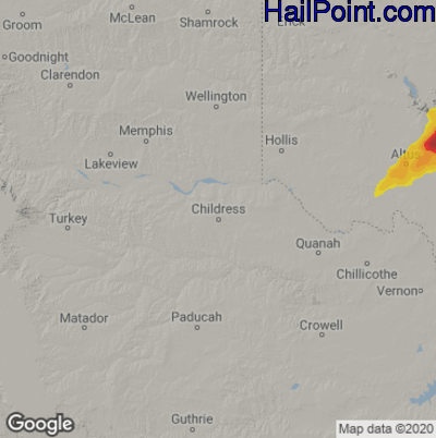 Hail Map for Childress, TX Region on October 10, 2021 