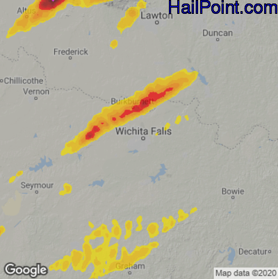 Hail Map for Wichita Falls, TX Region on October 10, 2021