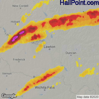 Hail Map for Lawton, OK Region on October 10, 2021