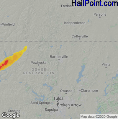 Hail Map for Bartlesville, OK Region on October 10, 2021