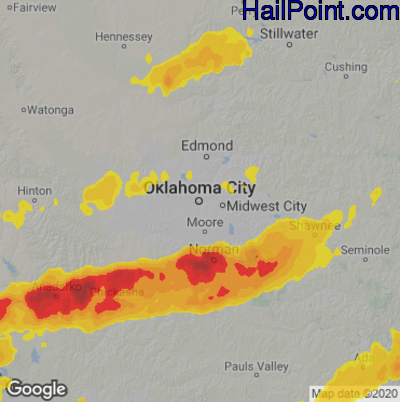 Hail Map for Oklahoma City, OK Region on October 10, 2021