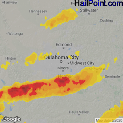 Hail Map for Oklahoma City, OK Region on October 10, 2021 