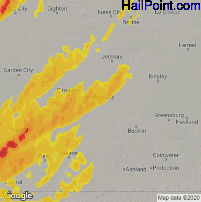 Hail Map for Dodge City, KS Region on October 13, 2021 
