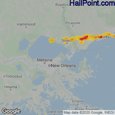 Hail Map for New Orleans, LA Region on October 15, 2021