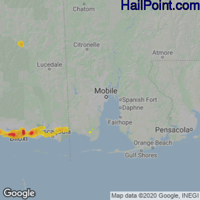 Hail Map for Mobile, AL Region on October 15, 2021