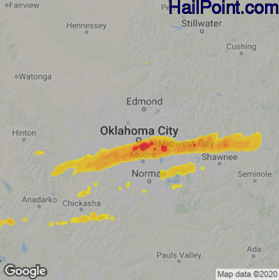 Hail Map for Oklahoma City, OK Region on October 15, 2021