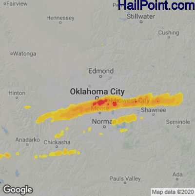 Hail Map for Oklahoma City, OK Region on October 15, 2021 