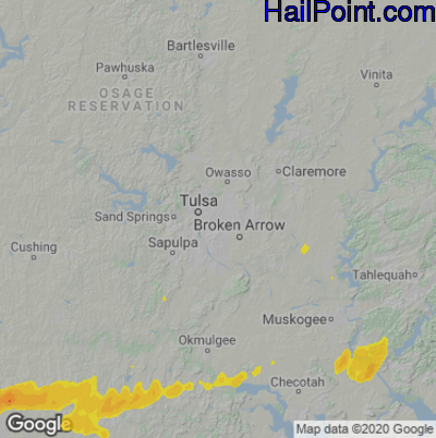 Hail Map for Tulsa, OK Region on October 15, 2021