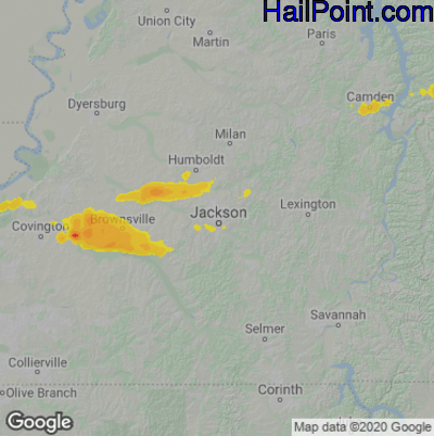 Hail Map for Jackson, TN Region on October 15, 2021