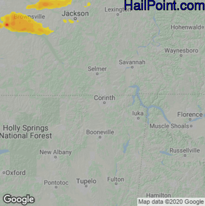 Hail Map for Corinth, MS Region on October 15, 2021 