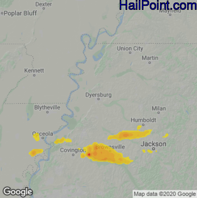 Hail Map for Dyersburg, TN Region on October 15, 2021