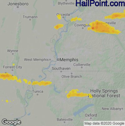 Hail Map for Memphis, TN Region on October 15, 2021 