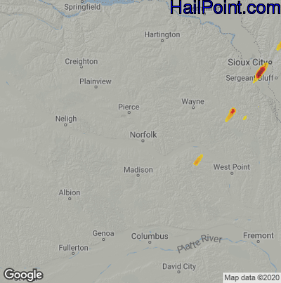 Hail Map for Norfolk, NE Region on October 17, 2021