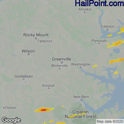 Hail Map for Greenville, NC Region on October 22, 2021