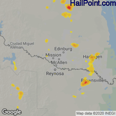 Hail Map for McAllen, TX Region on October 22, 2021 