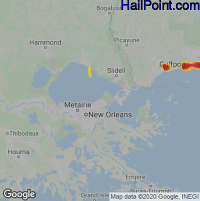 Hail Map for New Orleans, LA Region on October 23, 2021