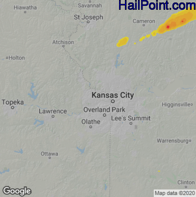 Hail Map for Kansas City, KS Region on October 24, 2021