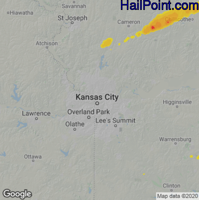 Hail Map for Kansas City, MO Region on October 24, 2021