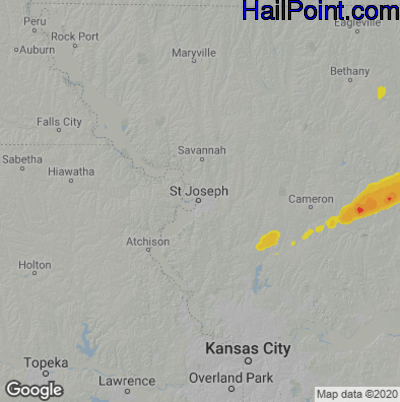 Hail Map for St. Joseph, MO Region on October 24, 2021