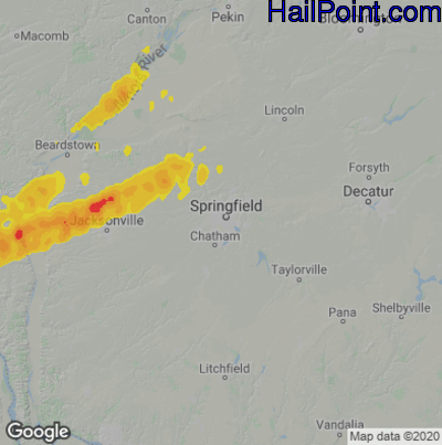 Hail Map for Springfield, IL Region on October 24, 2021