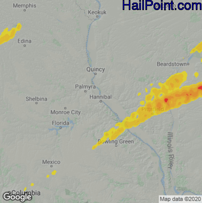 Hail Map for Hannibal, MO Region on October 24, 2021