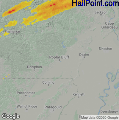 Hail Map for Poplar Bluff, MO Region on October 25, 2021