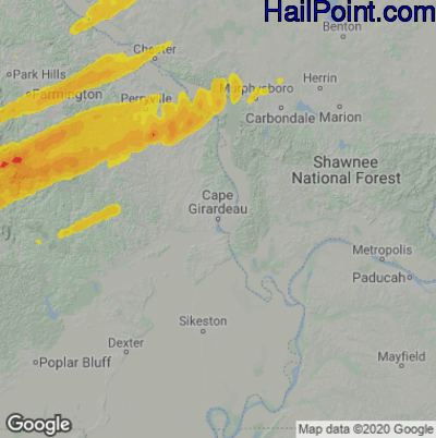 Hail Map for Cape Girardeau, MO Region on October 25, 2021