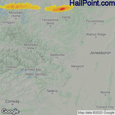 Hail Map for Batestville, AR Region on October 25, 2021
