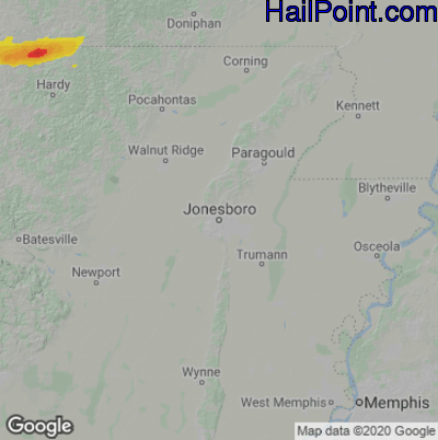 Hail Map for Jonesboro, AR Region on October 25, 2021