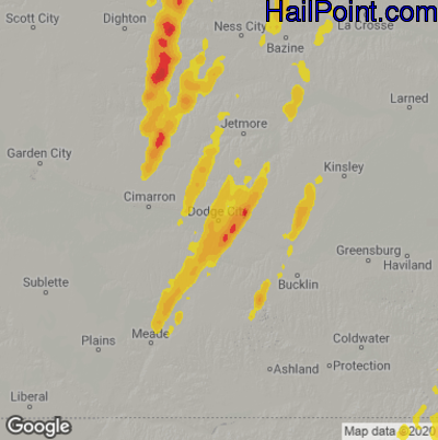 Hail Map for Dodge City, KS Region on October 27, 2021 