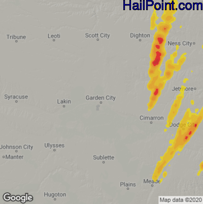 Hail Map for Garden City, KS Region on October 27, 2021
