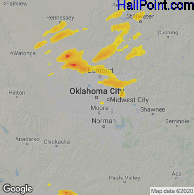 Hail Map for Oklahoma City, OK Region on November 10, 2021