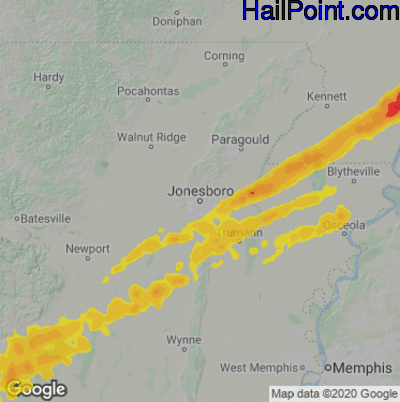 Hail Map for Jonesboro, AR Region on December 11, 2021