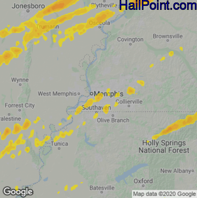 Hail Map for Memphis, TN Region on December 11, 2021