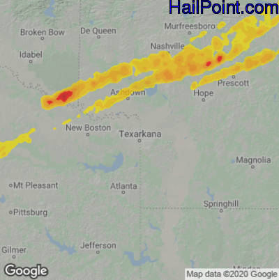 Hail Map for Texarkana, AR Region on December 11, 2021 
