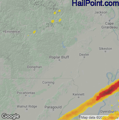 Hail Map for Poplar Bluff, MO Region on December 11, 2021